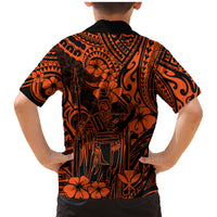 Hawaii King Kamehameha Family Matching Mermaid Dress and Hawaiian Shirt Polynesian Pattern Orange Version LT01 - Polynesian Pride