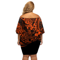 Hawaii King Kamehameha Family Matching Off Shoulder Short Dress and Hawaiian Shirt Polynesian Pattern Orange Version LT01 - Polynesian Pride