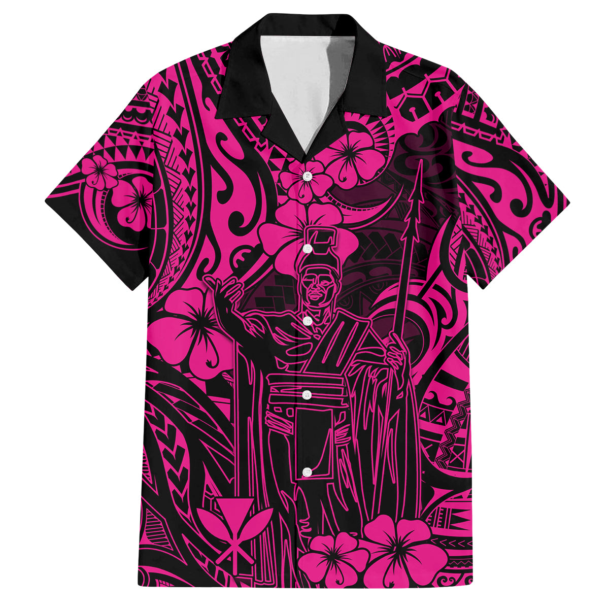 Hawaii King Kamehameha Family Matching Tank Maxi Dress and Hawaiian Shirt Polynesian Pattern Pink Version LT01 Dad's Shirt - Short Sleeve Pink - Polynesian Pride