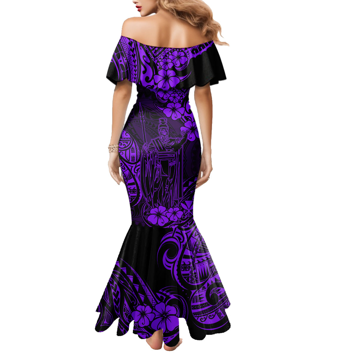 Hawaii King Kamehameha Family Matching Mermaid Dress and Hawaiian Shirt Polynesian Pattern Purple Version LT01 - Polynesian Pride