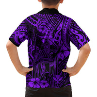 Hawaii King Kamehameha Family Matching Off Shoulder Short Dress and Hawaiian Shirt Polynesian Pattern Purple Version LT01 - Polynesian Pride