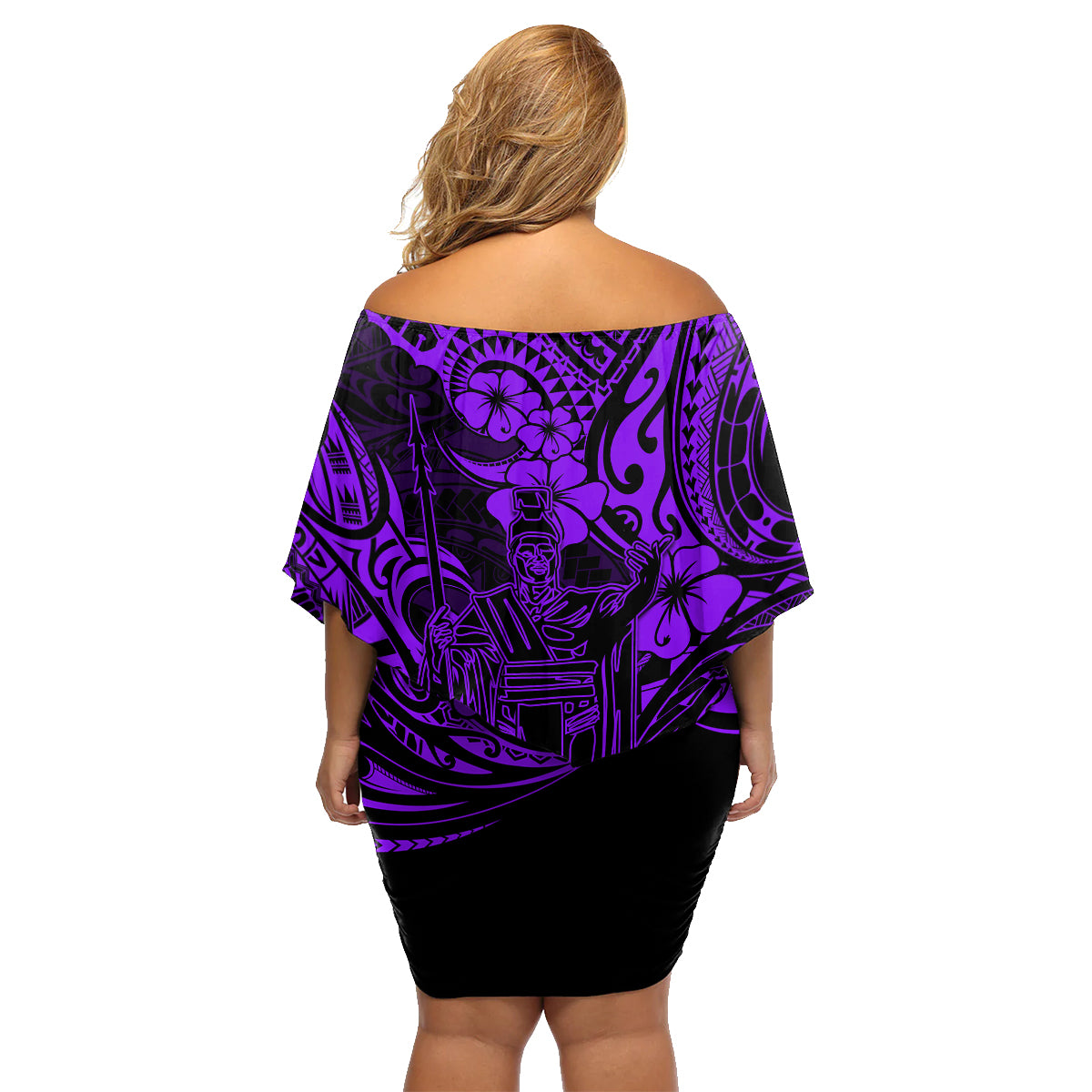 Hawaii King Kamehameha Family Matching Off Shoulder Short Dress and Hawaiian Shirt Polynesian Pattern Purple Version LT01 - Polynesian Pride