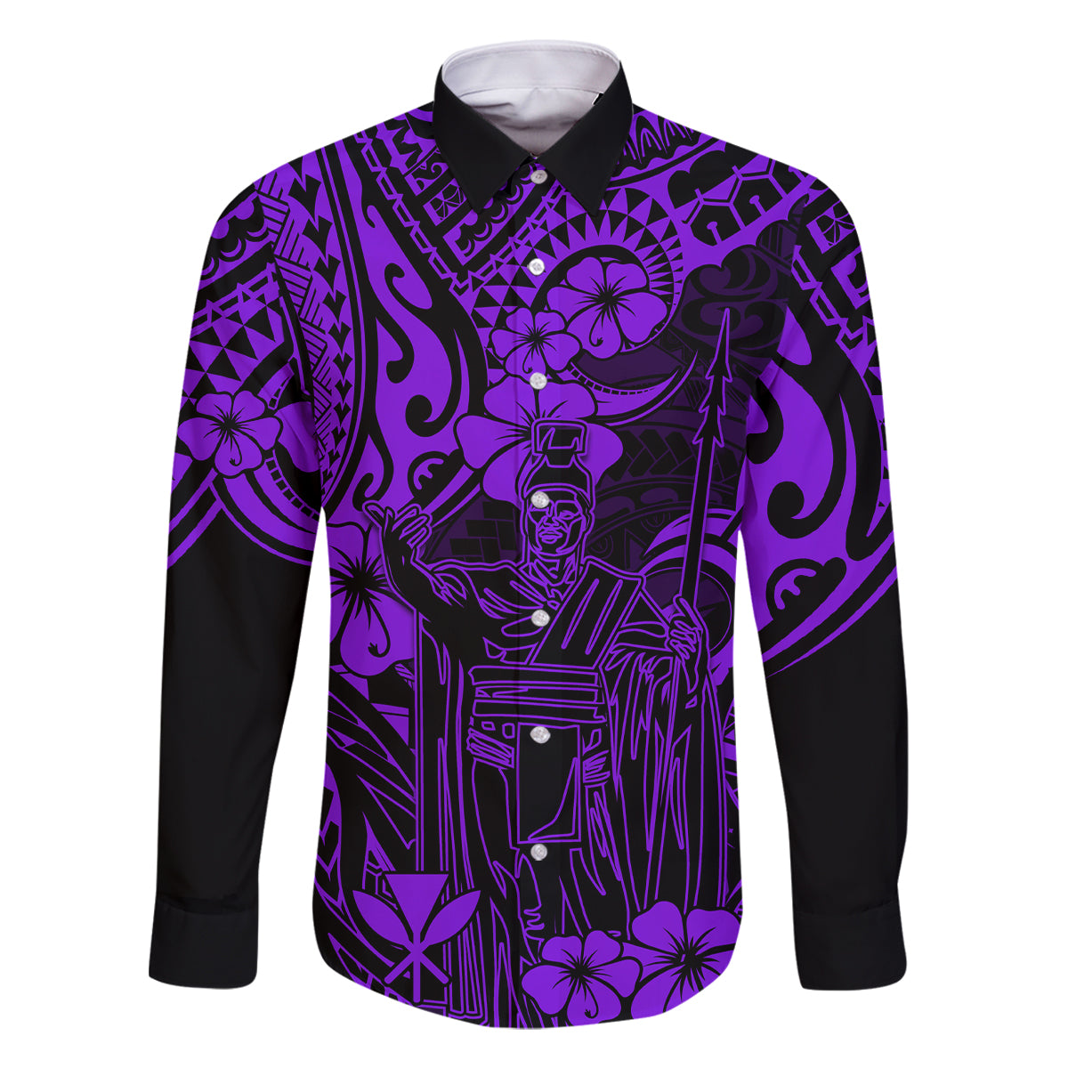 Hawaii King Kamehameha Family Matching Tank Maxi Dress and Hawaiian Shirt Polynesian Pattern Purple Version LT01 Dad's Shirt - Long Sleeve Purple - Polynesian Pride