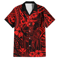 Hawaii King Kamehameha Family Matching Off Shoulder Short Dress and Hawaiian Shirt Polynesian Pattern Red Version LT01 Dad's Shirt - Short Sleeve Red - Polynesian Pride