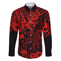 Hawaii King Kamehameha Family Matching Tank Maxi Dress and Hawaiian Shirt Polynesian Pattern Red Version LT01 Dad's Shirt - Long Sleeve Red - Polynesian Pride