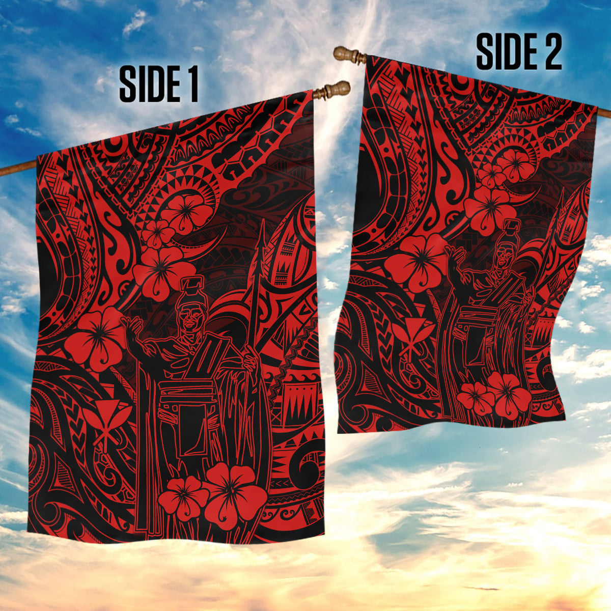 Hawaii King Kamehameha Garden Flag Polynesian Pattern Red Version LT01 - Polynesian Pride