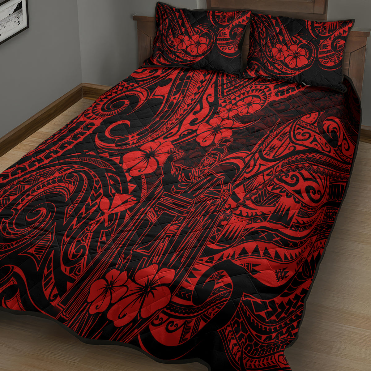 Hawaii King Kamehameha Quilt Bed Set Polynesian Pattern Red Version LT01 - Polynesian Pride