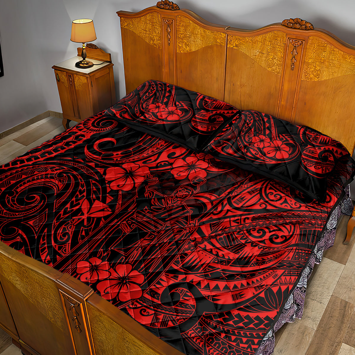 Hawaii King Kamehameha Quilt Bed Set Polynesian Pattern Red Version LT01 - Polynesian Pride