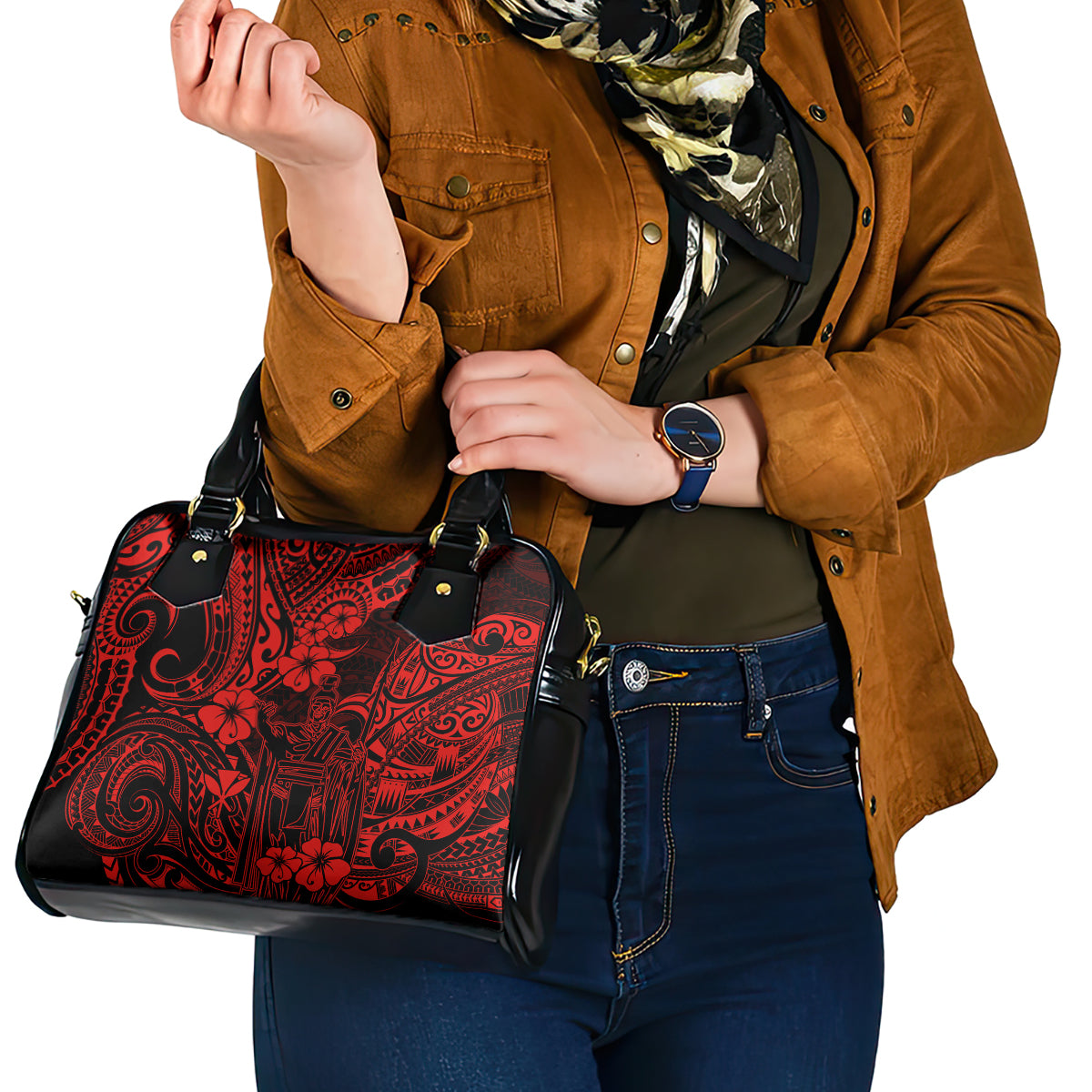 Hawaii King Kamehameha Shoulder Handbag Polynesian Pattern Red Version LT01 - Polynesian Pride