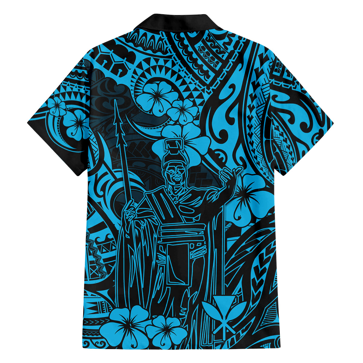 Hawaii King Kamehameha Family Matching Off Shoulder Short Dress and Hawaiian Shirt Polynesian Pattern Sky Blue Version LT01 - Polynesian Pride