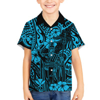 Hawaii King Kamehameha Family Matching Tank Maxi Dress and Hawaiian Shirt Polynesian Pattern Sky Blue Version LT01 Son's Shirt Blue - Polynesian Pride