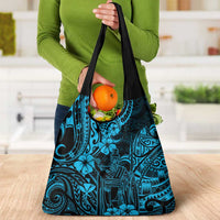 Hawaii King Kamehameha Grocery Bag Polynesian Pattern Sky Blue Version