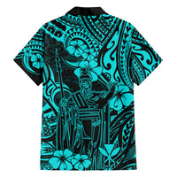 Hawaii King Kamehameha Family Matching Long Sleeve Bodycon Dress and Hawaiian Shirt Polynesian Pattern Turquoise Version LT01 - Polynesian Pride