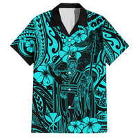 Hawaii King Kamehameha Family Matching Off Shoulder Maxi Dress and Hawaiian Shirt Polynesian Pattern Turquoise Version LT01 Dad's Shirt - Short Sleeve Turquoise - Polynesian Pride