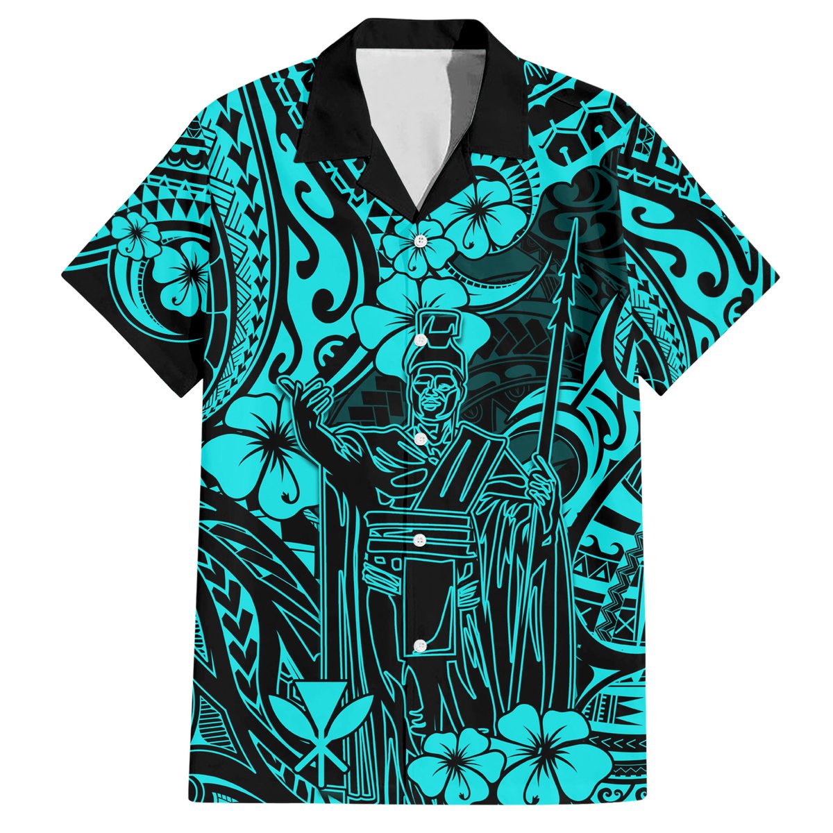 Hawaii King Kamehameha Hawaiian Shirt Polynesian Pattern Turquoise Version LT01 Turquoise - Polynesian Pride