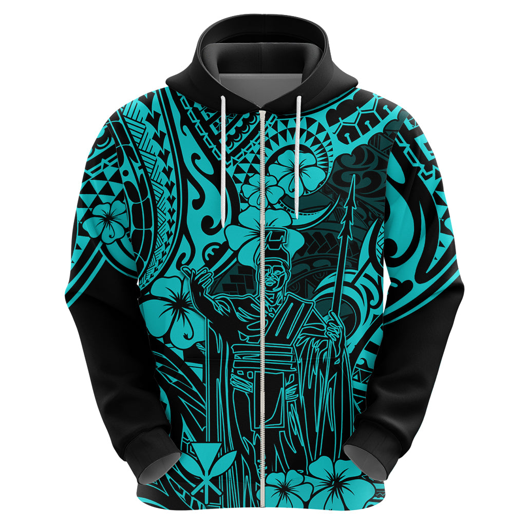 Hawaii King Kamehameha Hoodie Polynesian Pattern Turquoise Version LT01 - Polynesian Pride