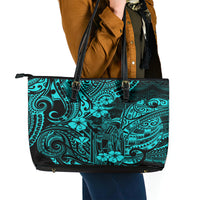 Hawaii King Kamehameha Leather Tote Bag Polynesian Pattern Turquoise Version LT01 - Polynesian Pride