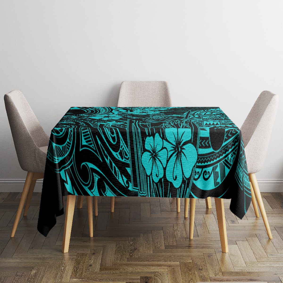 Hawaii King Kamehameha Tablecloth Polynesian Pattern Turquoise Version LT01 - Polynesian Pride