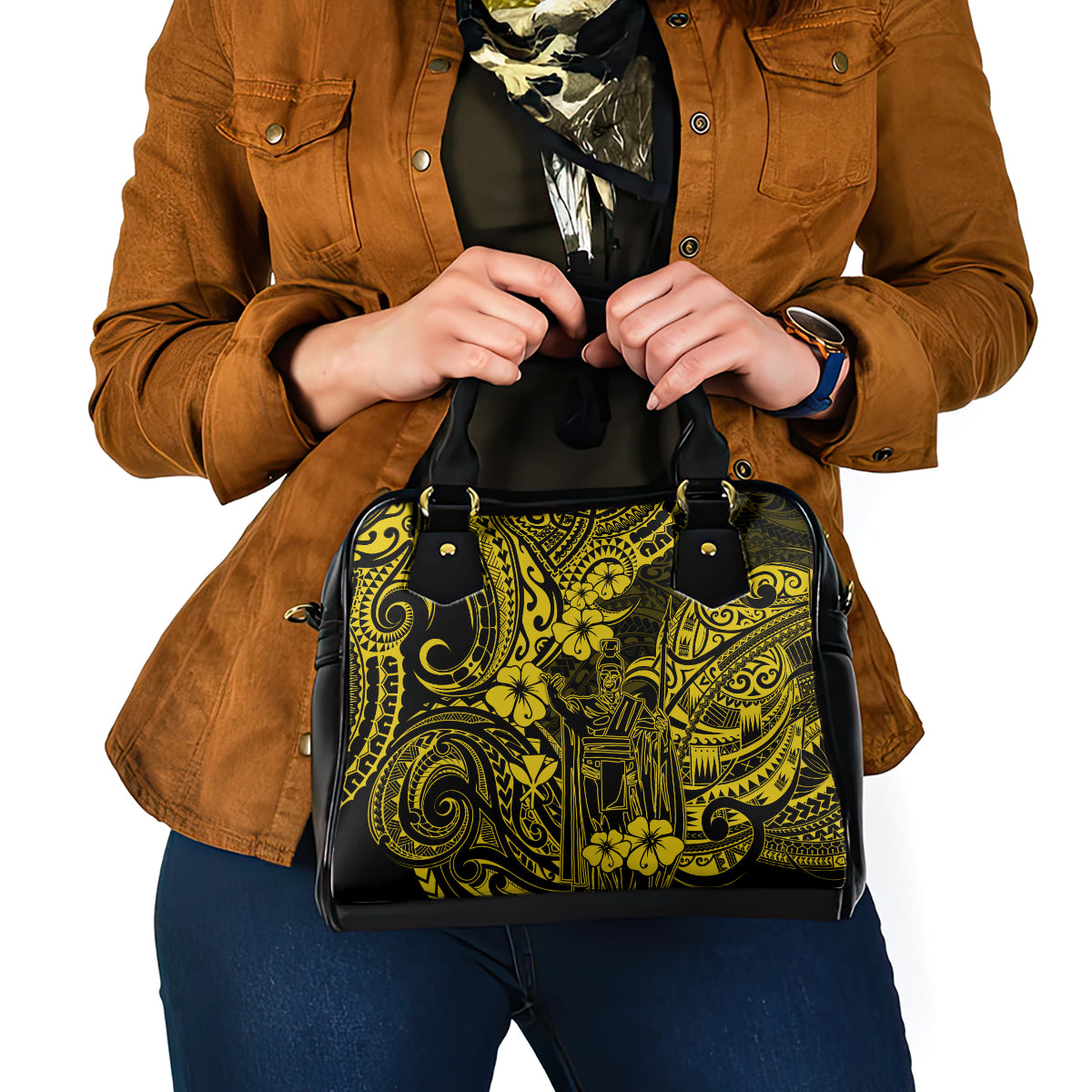 Hawaii King Kamehameha Shoulder Handbag Polynesian Pattern Yellow Version LT01 - Polynesian Pride