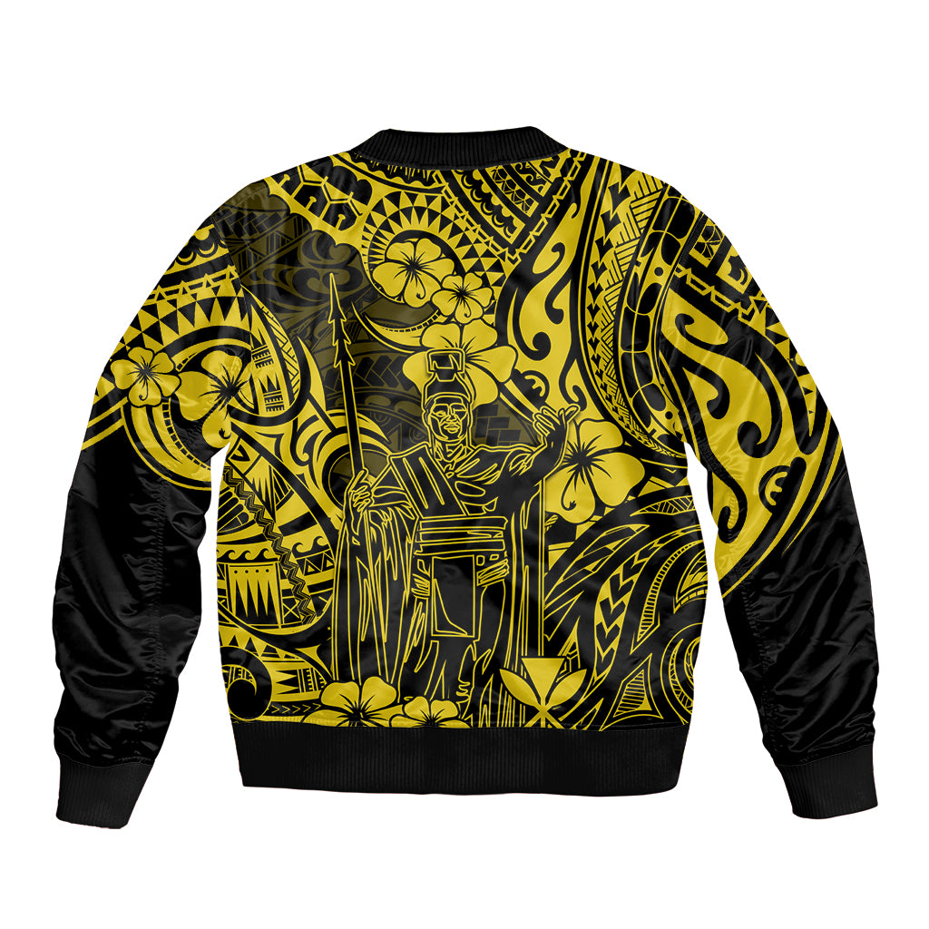 Hawaii King Kamehameha Sleeve Zip Bomber Jacket Polynesian Pattern Yellow Version LT01 - Polynesian Pride