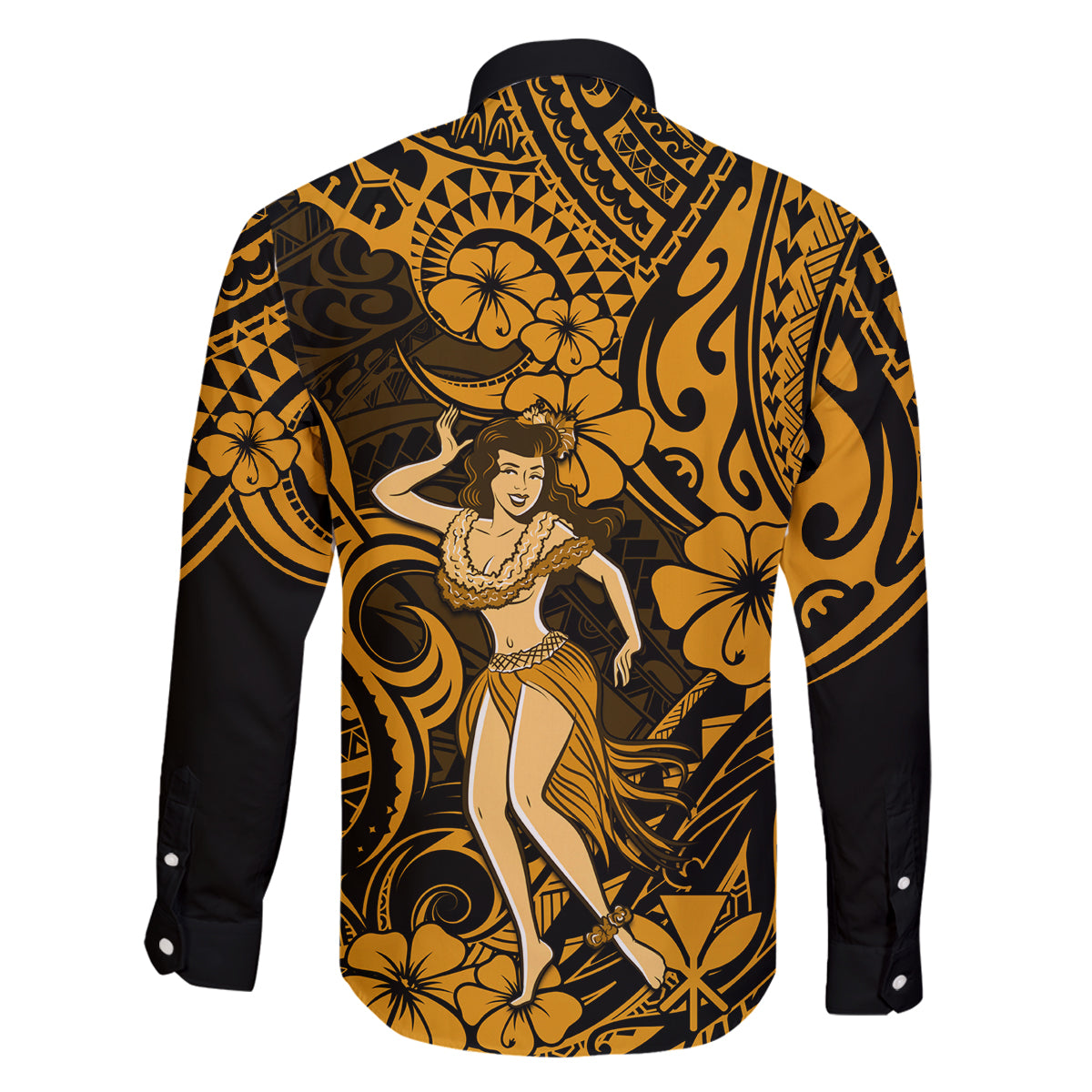 Hawaii Hula Girl Family Matching Puletasi Dress and Hawaiian Shirt Polynesian Pattern Gold Version LT01 - Polynesian Pride