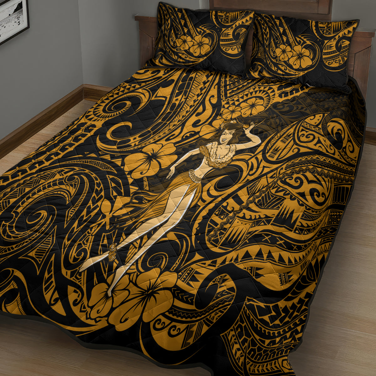 Hawaii Hula Girl Quilt Bed Set Polynesian Pattern Gold Version LT01 - Polynesian Pride