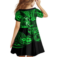Hawaii Hula Girl Kid Short Sleeve Dress Polynesian Pattern Green Version LT01 - Polynesian Pride