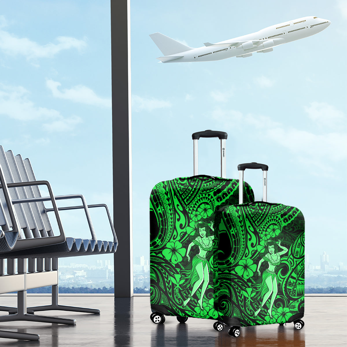 Hawaii Hula Girl Luggage Cover Polynesian Pattern Green Version LT01 - Polynesian Pride