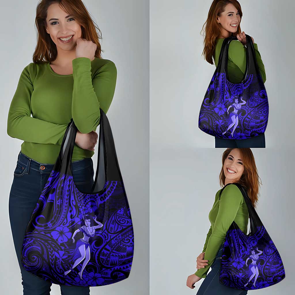 Hawaii Hula Girl Grocery Bag Polynesian Pattern Navy Blue Version
