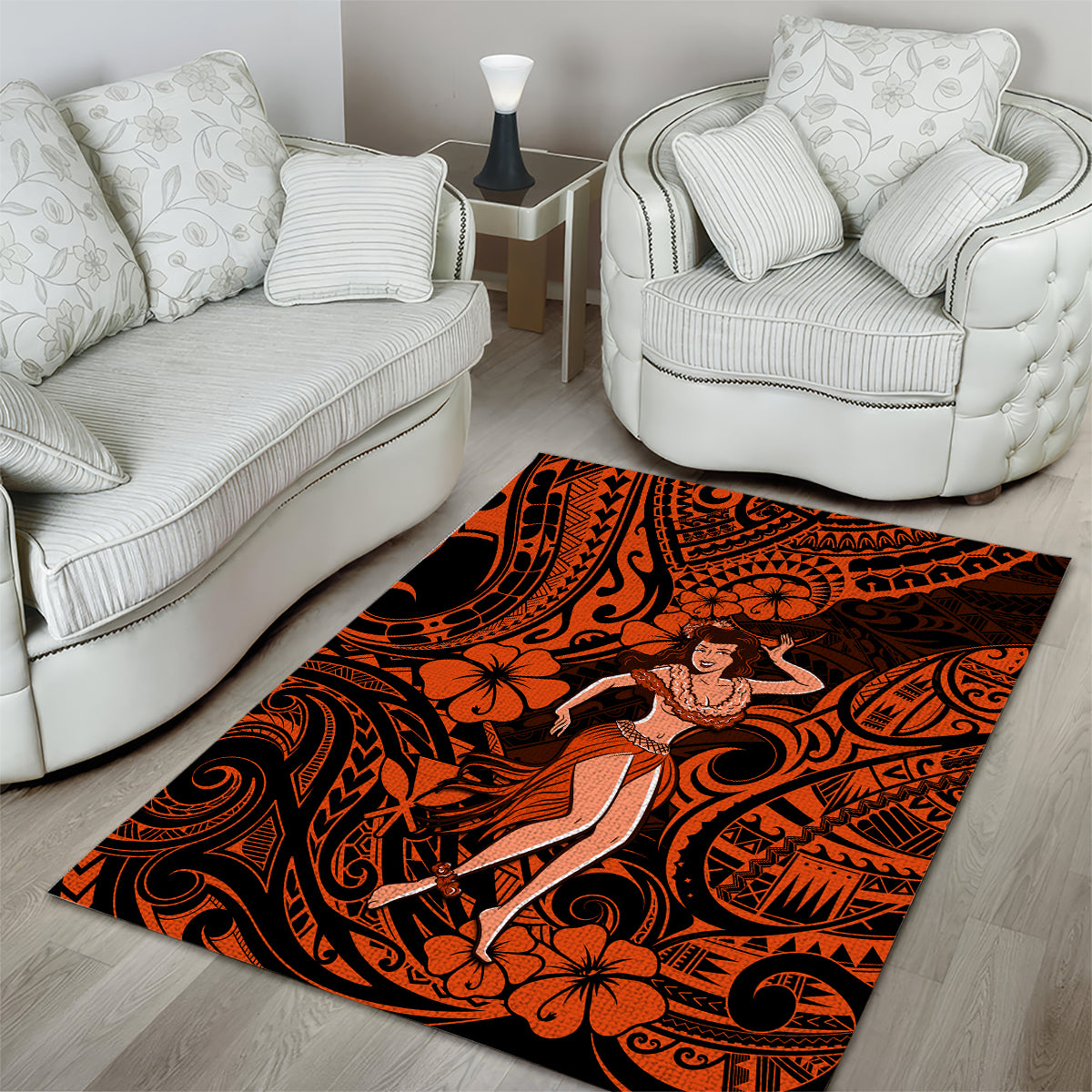 Hawaii Hula Girl Area Rug Polynesian Pattern Orange Version LT01 - Polynesian Pride