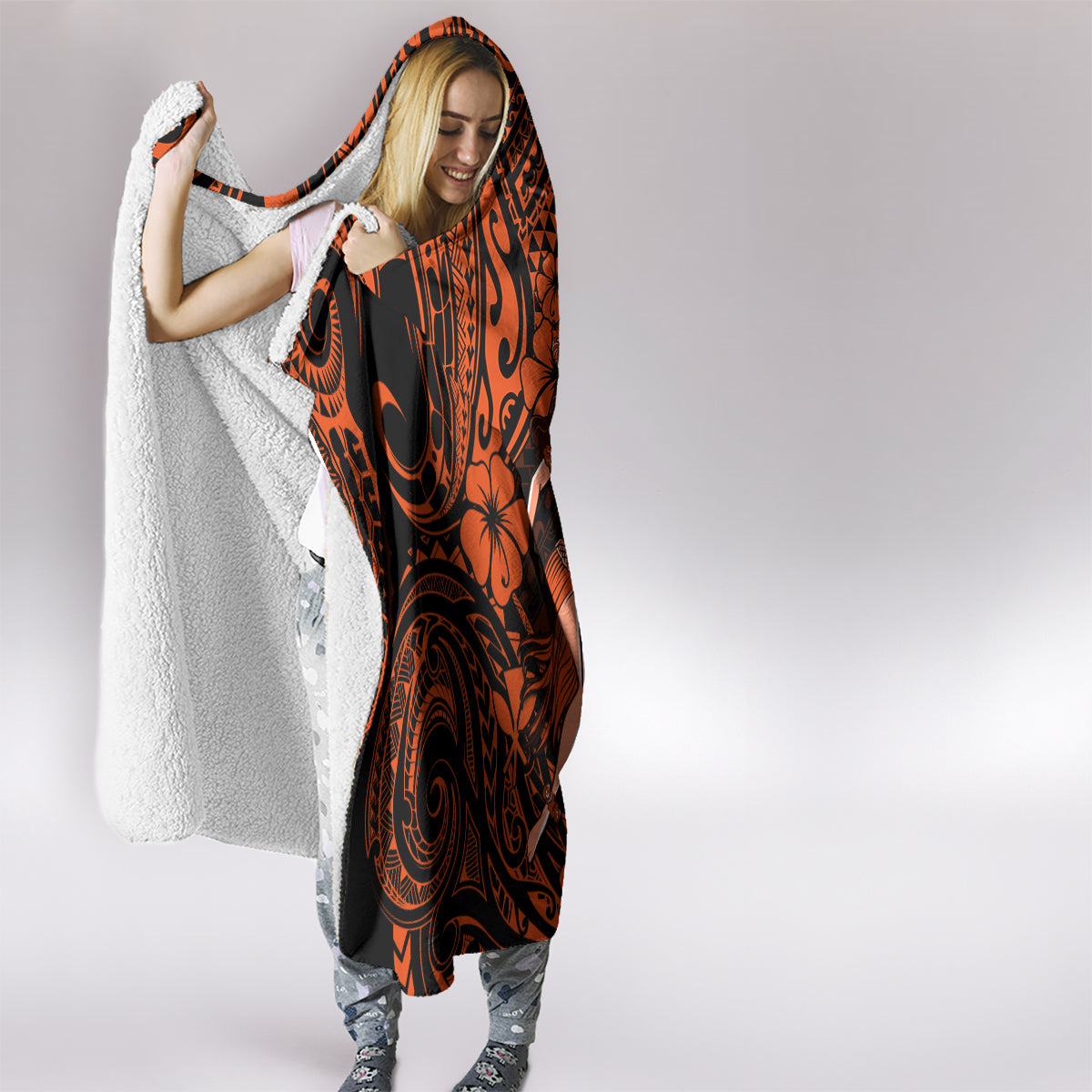 Hawaii Hula Girl Hooded Blanket Polynesian Pattern Orange Version LT01 - Polynesian Pride