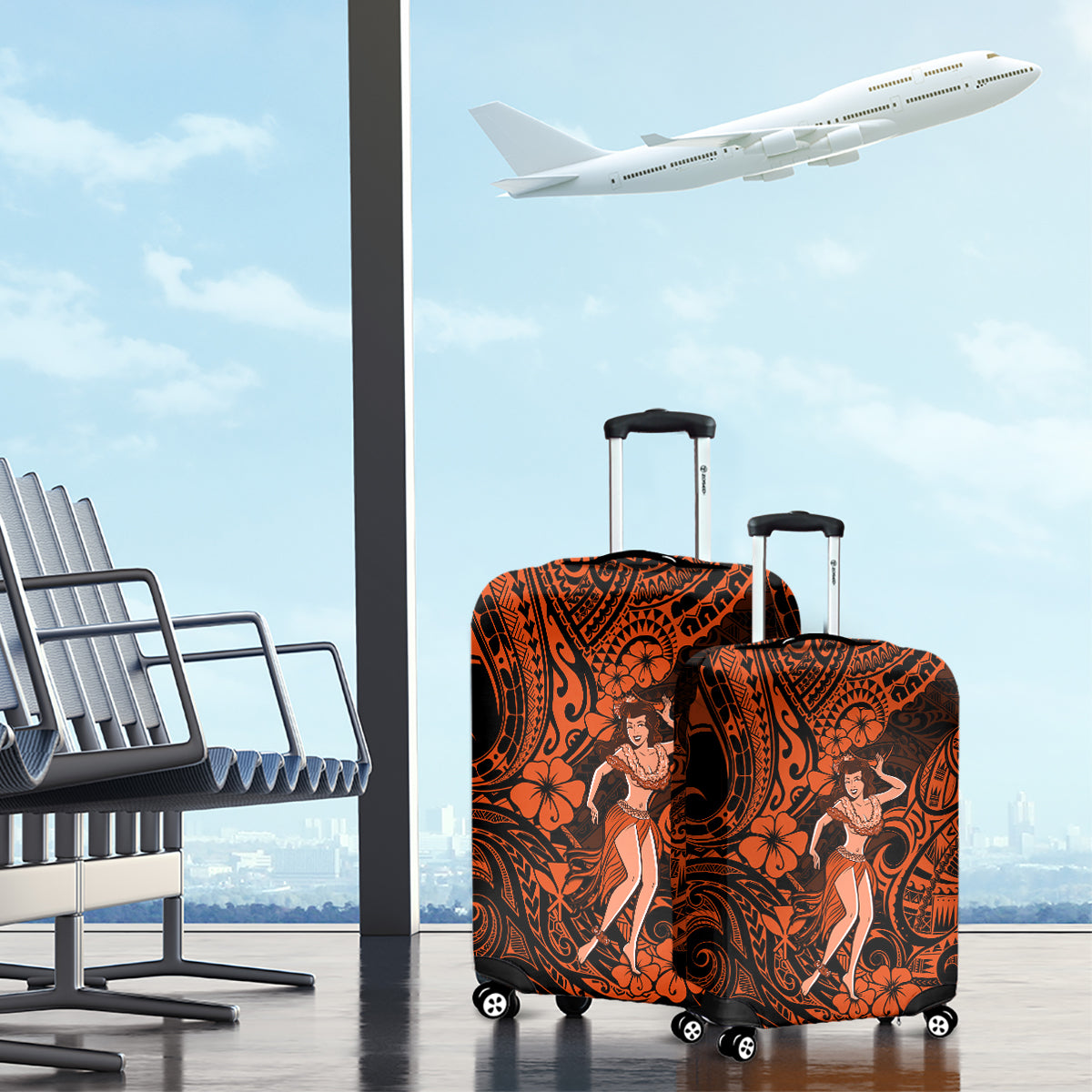 Hawaii Hula Girl Luggage Cover Polynesian Pattern Orange Version LT01 - Polynesian Pride