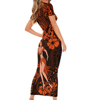 Hawaii Hula Girl Short Sleeve Bodycon Dress Polynesian Pattern Orange Version LT01 - Polynesian Pride