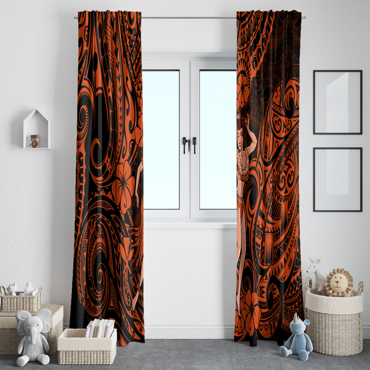 Hawaii Hula Girl Window Curtain Polynesian Pattern Orange Version LT01 - Polynesian Pride