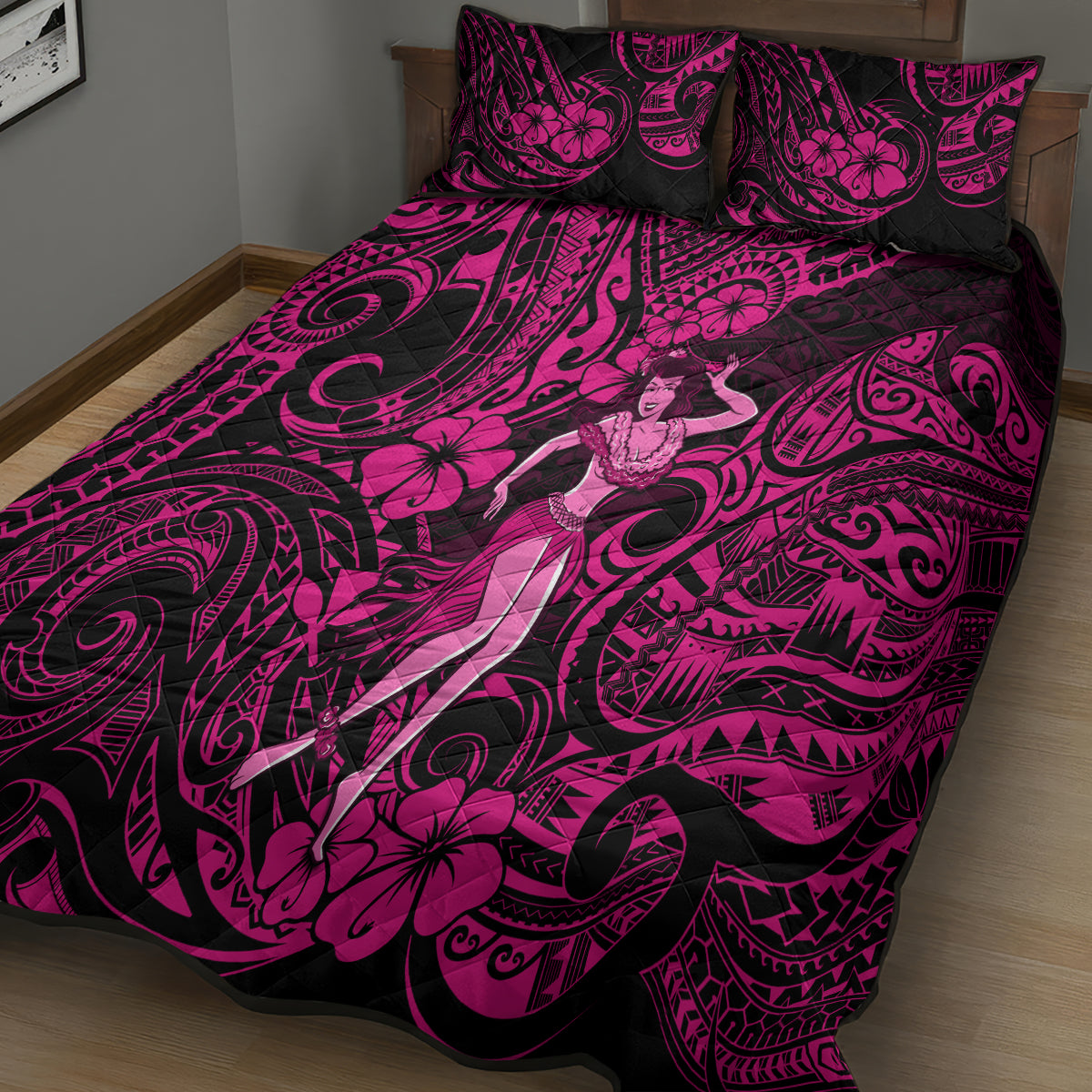 Hawaii Hula Girl Quilt Bed Set Polynesian Pattern Pink Version LT01 - Polynesian Pride