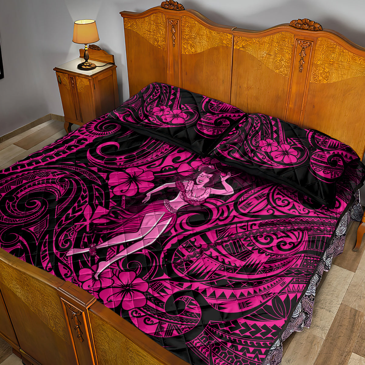Hawaii Hula Girl Quilt Bed Set Polynesian Pattern Pink Version LT01 - Polynesian Pride