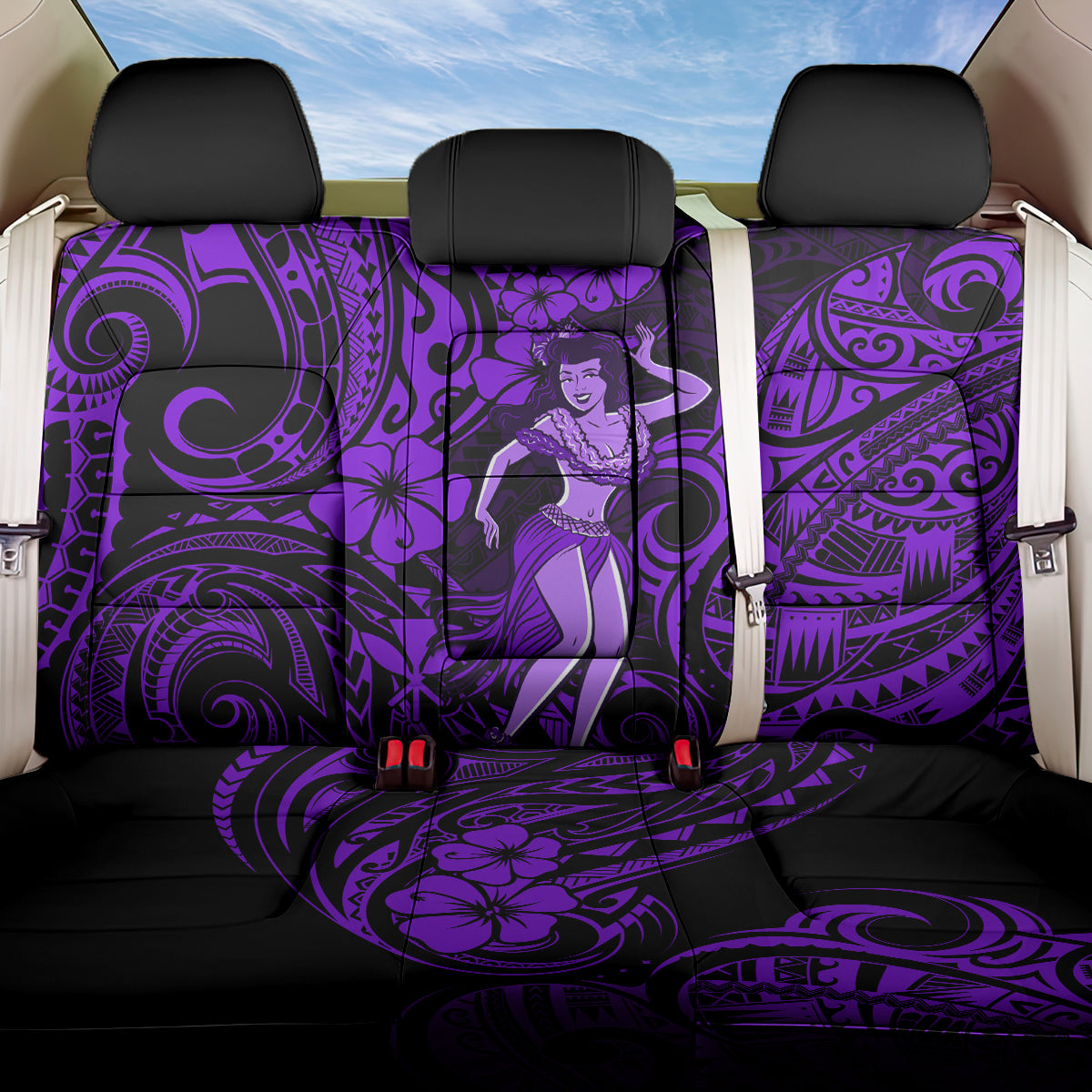 Hawaii Hula Girl Back Car Seat Cover Hibiscus Hawaii Tribal Tattoo Purple Version LT01 One Size Purple - Polynesian Pride