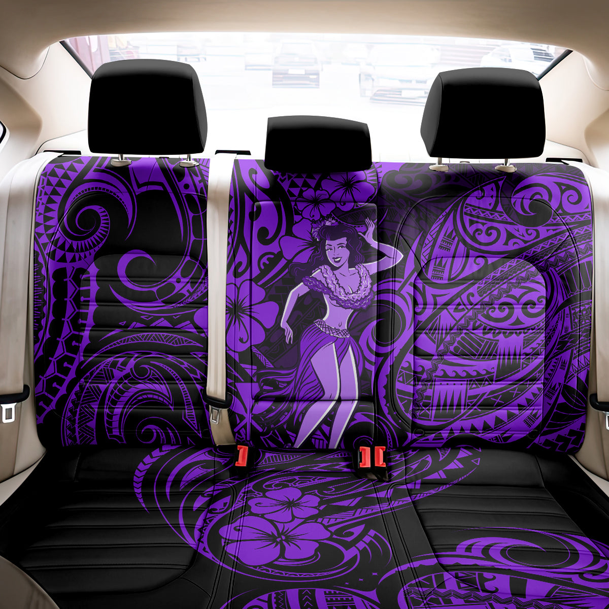 Hawaii Hula Girl Back Car Seat Cover Hibiscus Hawaii Tribal Tattoo Purple Version LT01 - Polynesian Pride