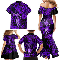 Hawaii Hula Girl Family Matching Mermaid Dress and Hawaiian Shirt Hibiscus Hawaii Tribal Tattoo Purple Version LT01 - Polynesian Pride