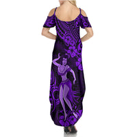 Hawaii Hula Girl Family Matching Summer Maxi Dress and Hawaiian Shirt Hibiscus Hawaii Tribal Tattoo Purple Version LT01 - Polynesian Pride