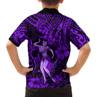 Hawaii Hula Girl Family Matching Tank Maxi Dress and Hawaiian Shirt Hibiscus Hawaii Tribal Tattoo Purple Version LT01 - Polynesian Pride