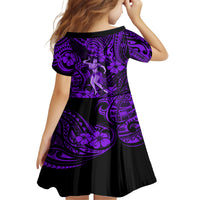 Hawaii Hula Girl Kid Short Sleeve Dress Hibiscus Hawaii Tribal Tattoo Purple Version LT01 - Polynesian Pride