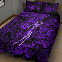 Hawaii Hula Girl Quilt Bed Set Hibiscus Hawaii Tribal Tattoo Purple Version LT01 - Polynesian Pride