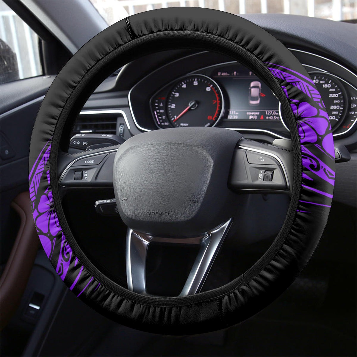 Hawaii Hula Girl Steering Wheel Cover Hibiscus Hawaii Tribal Tattoo Purple Version LT01 - Polynesian Pride