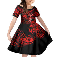 Hawaii Hula Girl Kid Short Sleeve Dress Hibiscus Hawaii Tribal Tattoo Red Version LT01 KID Red - Polynesian Pride