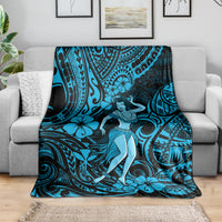 Hawaii Hula Girl Blanket Hibiscus Hawaii Tribal Tattoo Sky Blue Version LT01 - Polynesian Pride