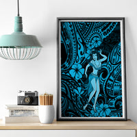 Hawaii Hula Girl Canvas Wall Art Hibiscus Hawaii Tribal Tattoo Sky Blue Version LT01 - Polynesian Pride