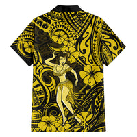 Hawaii Hula Girl Family Matching Off Shoulder Maxi Dress and Hawaiian Shirt Hibiscus Hawaii Tribal Tattoo Yellow Version LT01 - Polynesian Pride