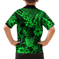 Hawaii Pineapple Family Matching Tank Maxi Dress and Hawaiian Shirt Paradise Flowers Pacific With Green Polynesian Tribal LT01 - Polynesian Pride