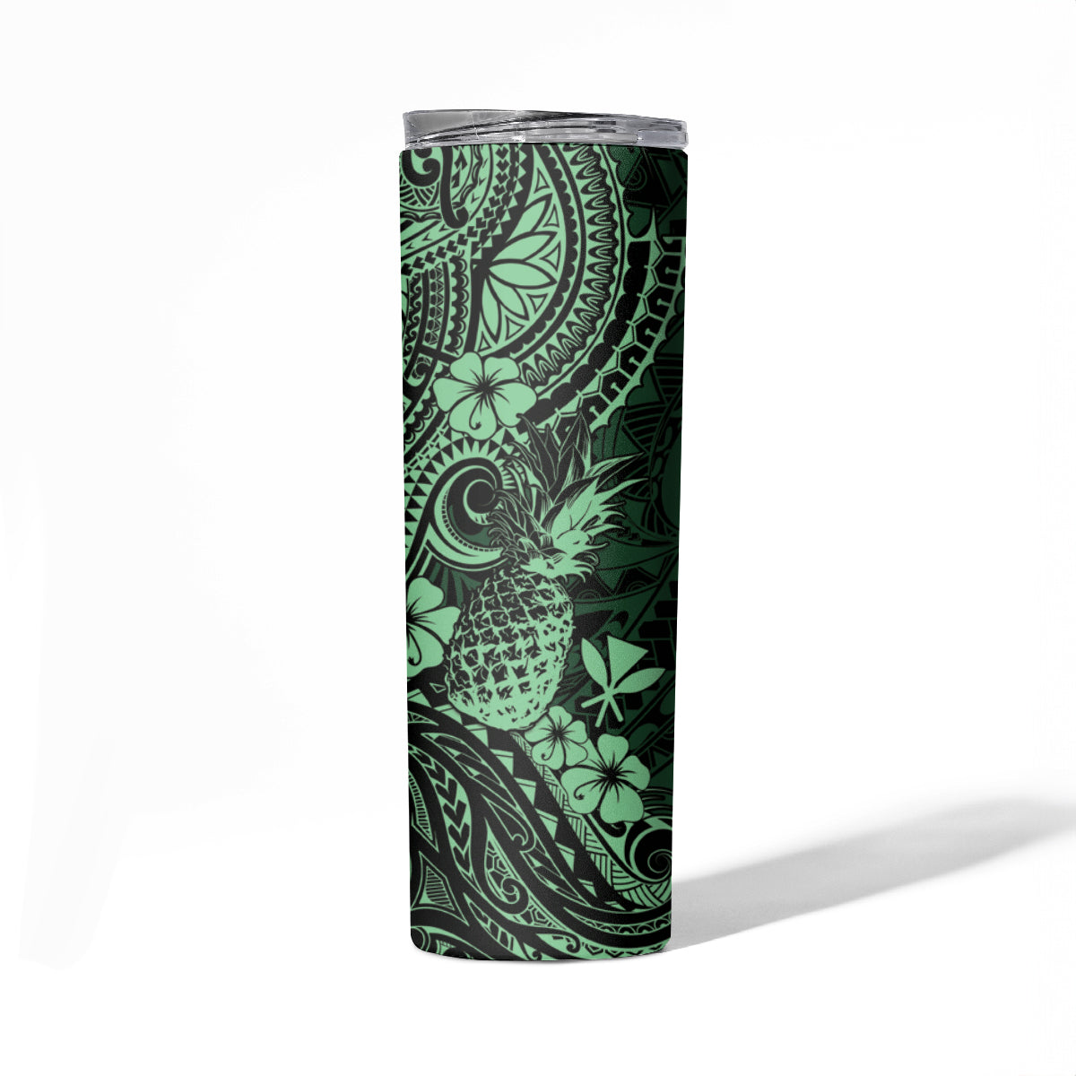 Hawaii Pineapple Skinny Tumbler Paradise Flowers Pacific With Green Polynesian Tribal LT01 - Polynesian Pride